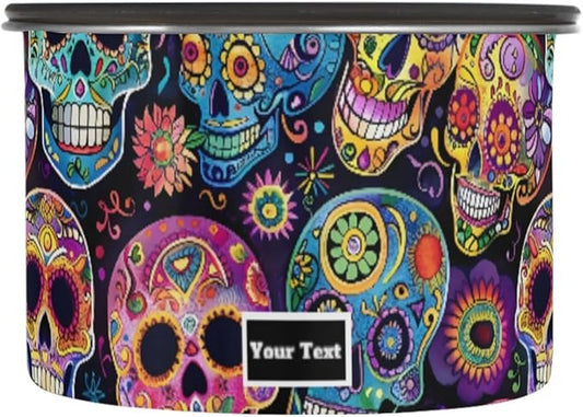 ALAZA Sugar Skulls Day Of Dead Kitten Cats Airtight Coffee Bean Canister Customed 900ml Food Storage Containers with Lids For Gournd, Tea, Sugar, Flour, Rice, Cereal, Candy Cookie Jar