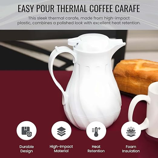 OCS Parts Set of 3 Easy Pour Thermal Coffee Carafes | 8-Inch Insulated Hot and Cold Beverage Pitcher Server for Coffee, Tea, Hot Chocolate and Water | 20-Ounce | White