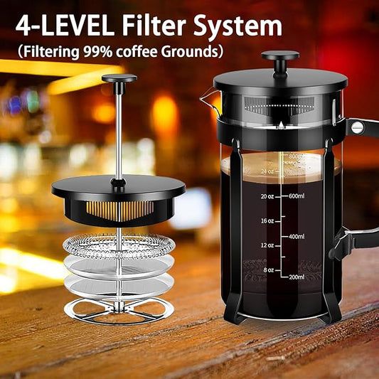 YMMIND French Press Coffee Maker 304 Stainless Steel Coffee Press,with 4 Filters System, Heat Resistant Thickness Borosilicate French Press Glass, BPA-Free Brewed Tea Pot Coffee Plunger(Copper 12oz)