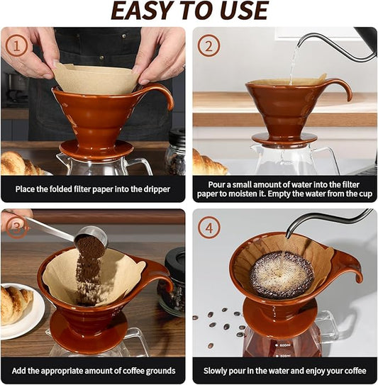 Mongdio Pour Over, Ceramic Coffee Pour Over, Reusable Porcelain Portable Pour Over Coffee Maker with 40pcs Paper Filter, For Home,Coffee