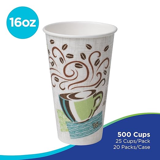 Dixie PerfecTouch 16 oz Paper Coffee Cups By GP PRO, Coffee Haze Design, 500 Count (25 Disposable Cups Per Sleeve, 20 Sleeves Per Case), 5356DX