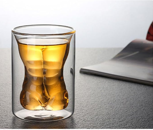 Whiskey Glass,Beer Glasses Cups for Men,Sexy Naked Muscle Man Clear Glass Cups,Double Wall Cool Beer Cup,Body Shaped Wine Glass,for Wine Cocktail Vodka,Home Party Bar Gift