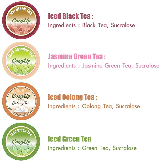 Cozy Up Iced Sweet Tea Variety Pack, 36 Count - Compatible with Keurig Brewers, Includes Sweetened Black, Green, Jasmine Green & Oolong Black Tea - Single Serve Pods for Brew Over Ice
