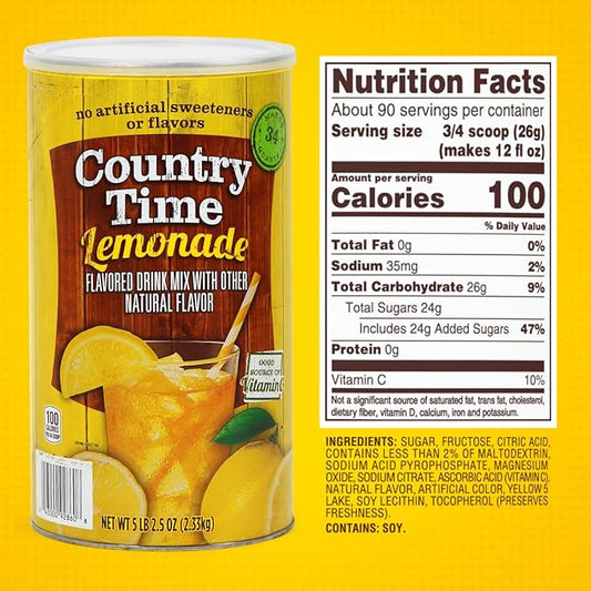 Powdered Lemonade Drink Mix- CountryTime Refreshing Lemonade Mix Powder Drink with Other Natural Flavor - Packaged in Resealable Canister with Easy Measure Scoop, 5lb Bucket, 2 Pack (Total 10.3lb)