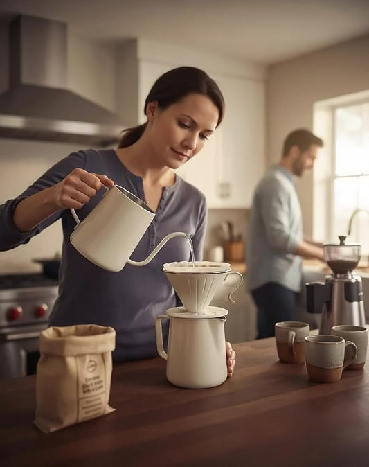 AGOGO Portable Pour Over Coffee Maker V60 Set - Easy Cleaning Compact 304 Stainless Steel Dripper for Camping & 50 Filters Paper & Cleaning Rag Cream 20 oz