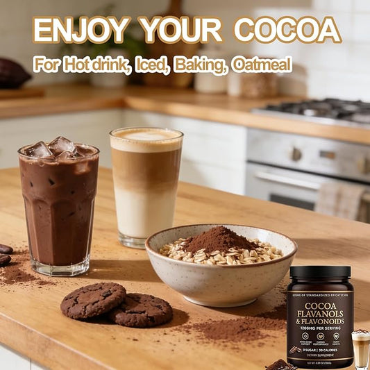 High Flavanol Cocoa Powder – 1200mg Flavanols & Flavonoids per Serving – 10X Concentrated Cocoa Extract with 600mg Epicatechin – Premium Dark Cocoa Nutrition for Daily Use, Gluten Free, Vegan, 5.29 oz (1)