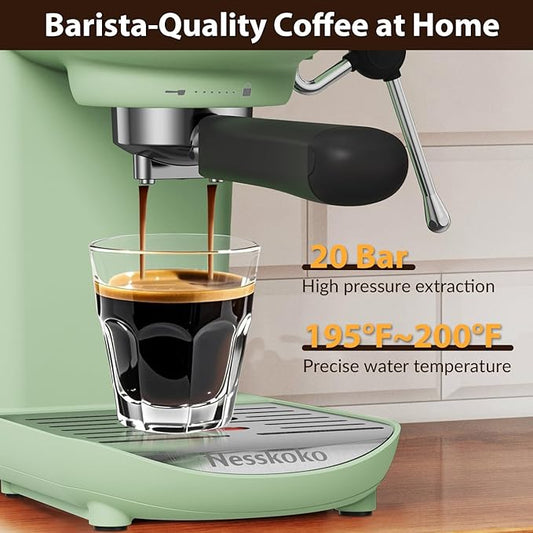 Espresso Machine with Steam Milk Frother Semi Automatic 20 Bar Compact Green with Touch Screen for home Cafetera Espresso, Latte, Cappuccino, Americano, Macchiato