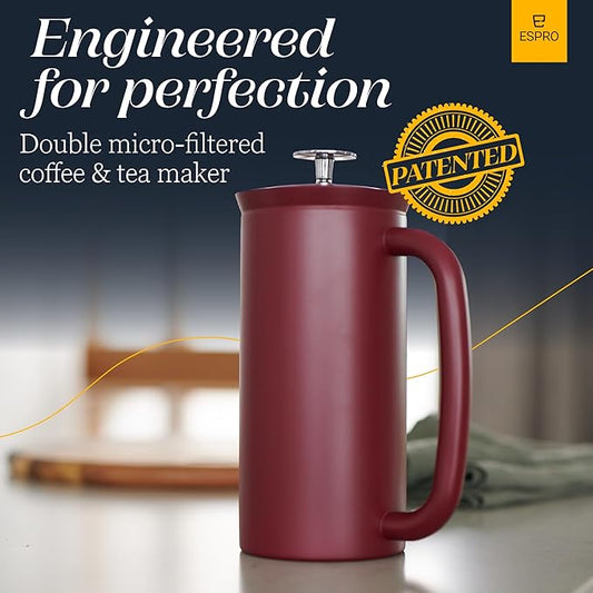 ESPRO P7 French Press Coffee Maker - Double-Walled Stainless Steel Insulated with Micro-Filter, 32 Ounces, Cranberry
