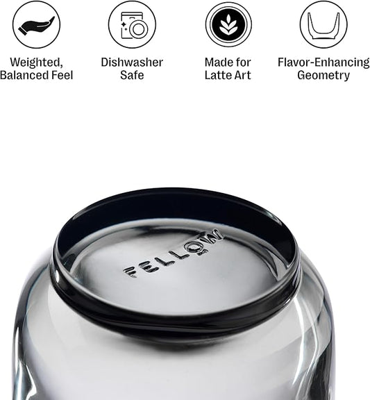 Fellow Pirch Espresso Glasses 3.5 oz Artisanal Cups, Set of 2, Dishwasher Safe Coffee Glasses for Espresso Shots & Latte Art – Smoke