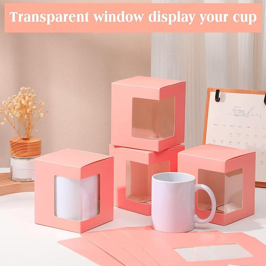 Harloon 36 Pack Mug Boxes for Gifts Coffee Mugs Boxes Gift for Shipping Sublimation Transparent Wine Glass Gift Packaging Box for Blanks 11oz, 12oz, 15oz Wrapping(Pink)