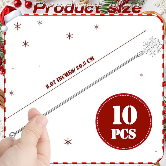 10 Pack Winter Snowflake Drink Stirrers Hot Cocoa Bar Chocolate Supplies Cocktail Stir Sticks Metal Swizzle Sticks 7.9 Inch Snowflake Coffee Stirrers Reusable for Winter Party Decor