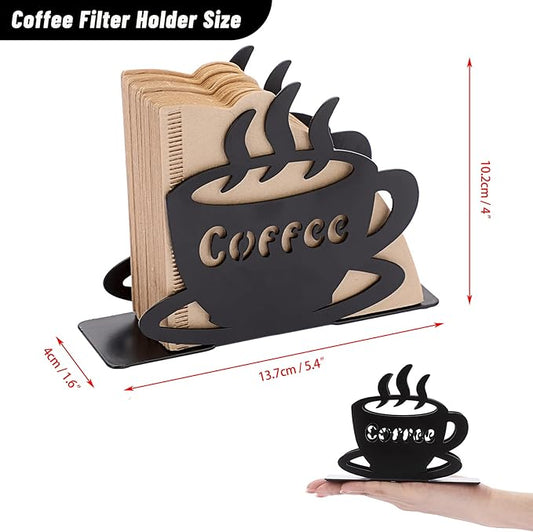 ELLDOO Coffee Filter Holder, Metal Wall Mounted Cone Coffee Filter Storage, Pour Over Coffee Filter Stand Paper Dispenser Rack for Cafe Kitchen Office, Art Decor Coffee Station Accessories