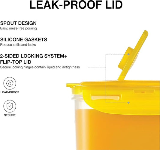 LocknLock Aqua Fridge Door Water Jug with Handle BPA Free Plastic Pitcher with Flip Top Lid Perfect for Making Teas and Juices, 2 Quarts, Yellow