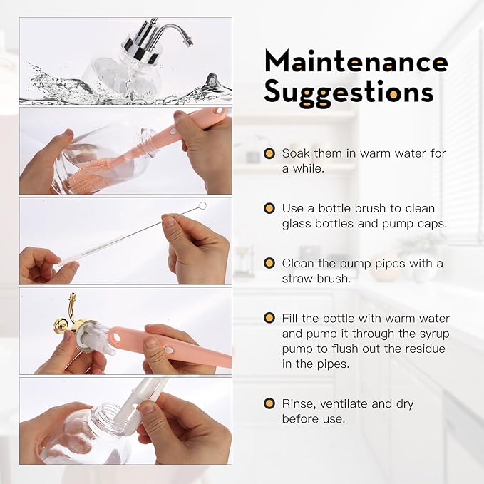 Coffee Syrup Dispenser-2pack,16.9 oz 500ml,Coffee Bar Accessories,Syrup Pump Dispenser for Coffee Bar,Contains Cleaning Tools, Funnel