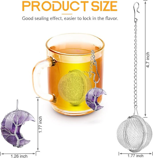 Tea Infuser Tea Strainer Tea Diffuser for Loose Tea Amethyst Tree of Life Wire Wrapped Crescent Moon Pendant Reiki Healing Crystal Stone Tea Ball Tea Filter Gifts for Women