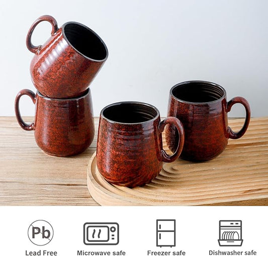 HASENSE Ceramic Coffee Mugs Set of 4, 8 oz Small Coffee Cups, Porcelain Mug with Handle for Espresso, Tea, Milk and Cocoa, Ideal for Mother's Day Christmas Gift, Dishwasher & Microwave Safe, Red