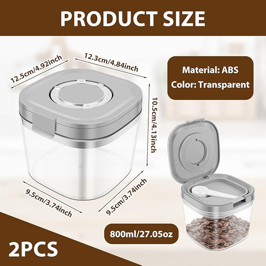 2pcs Airtight Coffee Canister, 27oz Coffee Storage Container with Scoop, Food Storage Jar for Grounds, Beans, Tea, Sugar, Flour, Cereal, 800ml