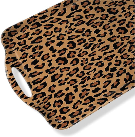 Serving Tray Decorative Tray with Handles Multi-Purpose Rectangular Serving Trays for Restaurant, Parties, Coffee Table, Kitchen - Leopard Print