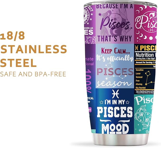 Pisces Gifts for Women: Zodiac Pisces Cup, Astrology Gothic Witchy Gifts Constellation Insulated Tumbler With Lid Coffee Mug 20 OZ