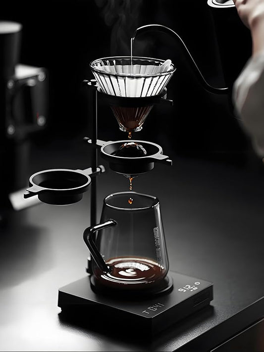 Pour Over Coffee Stand Adjustable Coffee Dripper Stand with 2 Pcs Espresso Cooling Ball, Aluminum Alloy Coffee Maker Holder Elegant Gift for Coffee Lovers (Black)