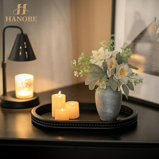 Hanobe Decorative Trays for Coffee Table : Black Oval Centerpiece Tray Wood for Farmhouse Entry Table Decor Round Bathroom Tray for Living Room Kitchen Counter