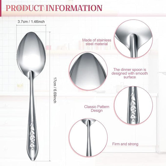 Nuogo 100 Pieces Dinner Spoons Set 6.69 Inches Silverware Spoons Bulk Stainless Steel Food Grade Tablespoons for Home Restaurant Kitchen Dishwasher Safe