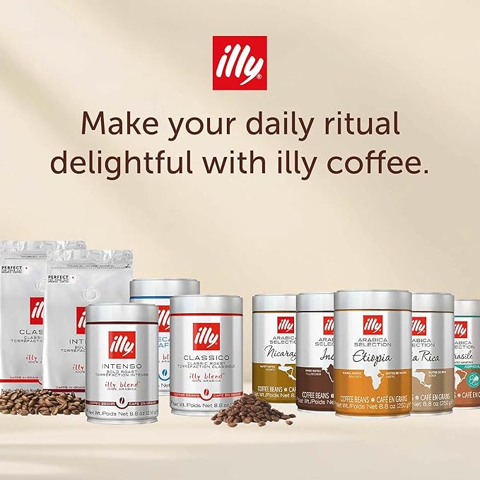 illy Whole Bean Coffee, Classico Medium, Decaffeinated and Intenso Bold Roasts, 100% Arabica, Premium Italian Coffee, Ideal for Espresso, Drip, Moka and French Press Brewing, 8.8oz, 12 Variety Pack