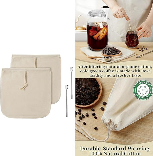 NTCLHFXU Easy Reusable Cold Brew Filter Bag Machine Washable Organic Cotton Fabric Materials Strainer Bag Washable Filter