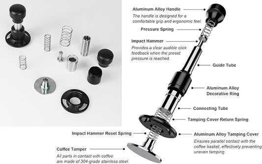 WYLOSUA® 51mm Constant Force Impact Coffee Tamper - Auto-Leveling & Impact Mechanism, Effortless Press for Stable Extraction - Essential for Pro/Home Espresso (Fits 51mm Portafilters)