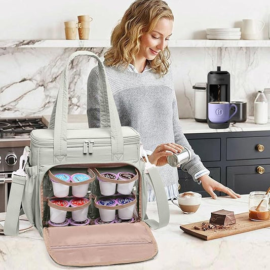 BAGSPRITE Coffee Maker Travel Bag Compatible with Keurig K-Mini Mate, Carrying Case for K-Cup Single Serve Coffee Maker, Portable Coffee Maker Case with Pod Organizer, Mug Pockets & Shoulder Strap