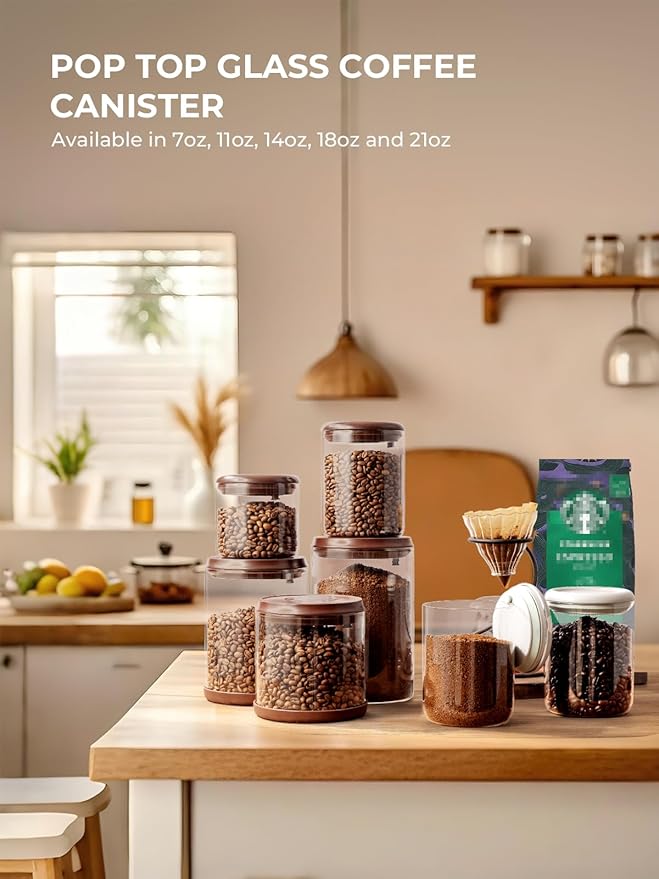 Tourdeus Airtight Glass Coffee Canister Set, 900 ml x 2