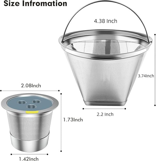 Stainless Steel Reusable Coffee Filter Compatible with Ninja Dual Brew Coffee Maker, Reusable Coffee Pods with 4 Cone Coffee Filters, Reusable k cups fit for Ninja CFP201,301