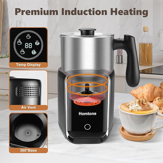 Homtone 5-in-1 Milk Frother and Steamer Electric Milk Frother, 21 oz Induction Milk Frother, 120V Removable Stainless Steel Automatic Milk Steamer for Latte, Hot Chocolate Milk, Hot & Cold Foam, Large