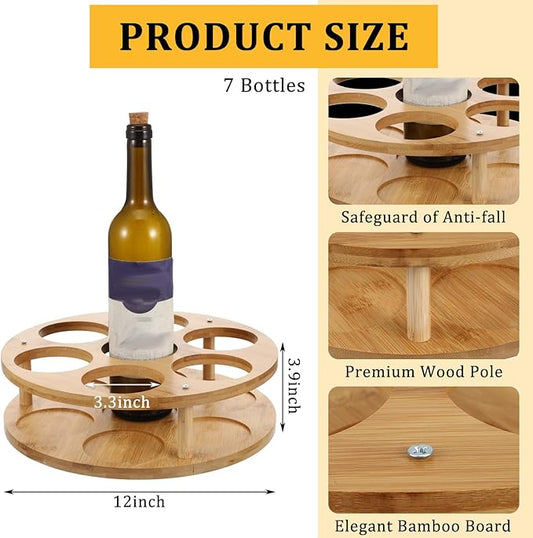 Wooden Rotating Coffee Syrup Organizer Rack, Syrup Bottle Stand Holder for Coffee Syrup Station, 7 Bottles Storage Display Turntable Tray&Lazy Susan for Syrup, Liquor Wine in Kitchen Countertop