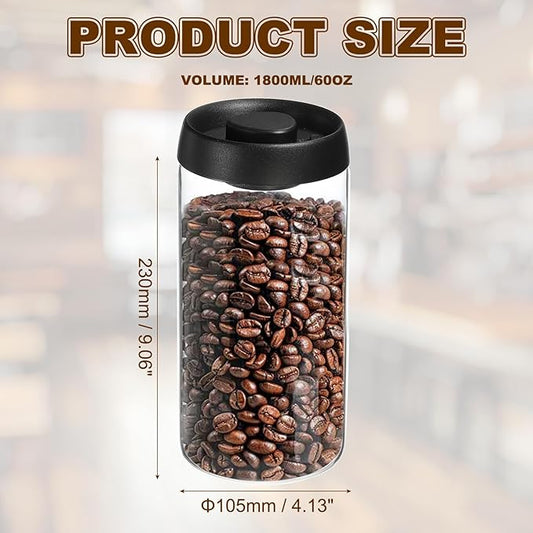 uxcell Coffee Vacuum Container, 1800ml/60oz Glass Coffee Bean Storage Container with Lids for Spices Biscuits Loose Leaf Tea, Black