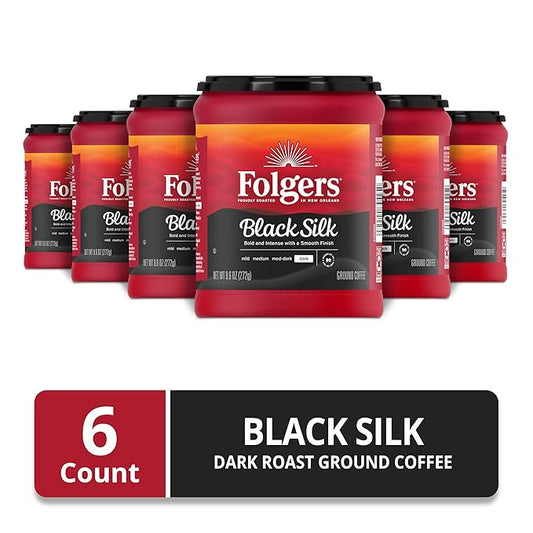 Folgers Black Silk Dark Roast Coffee, 9.6 Ounces (Pack of 6)