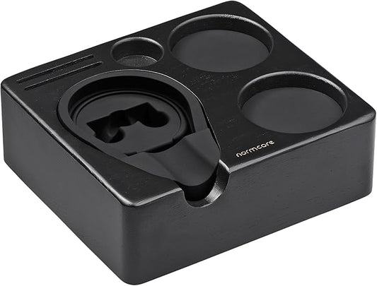 Normcore Compact Tamping Station, Espresso Black Tamper Station Base, Genuine American Black OAK Tamper Holder, Wooden Coffee Portafilters Stand Base For 51 / 54mm Espresso Machine Accessories