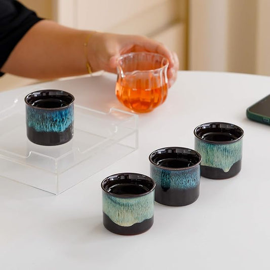 Espresso Cups Set of 2, Ceramic Espresso Cups, Expresso Shots Cups, 2.5oz Tea Cups, Demitasse Cups (2, magic outside/magic blue outside)