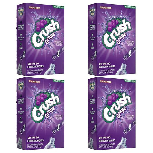 Crush Grape Sugar-Free Powdered Drink Mix 4 Count of 6 packets each for Total 24 Sticks bundle packaged by D'Elite Box
