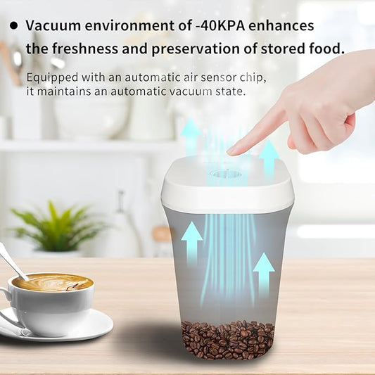 Vacuum Coffee Canister&Food Storage Container with One-click vacuum, Preserves Freshness for Weeks, 12oz Food-grade PC Coffee Vacuum Canister for Ground Coffee & Beans Or spices-white