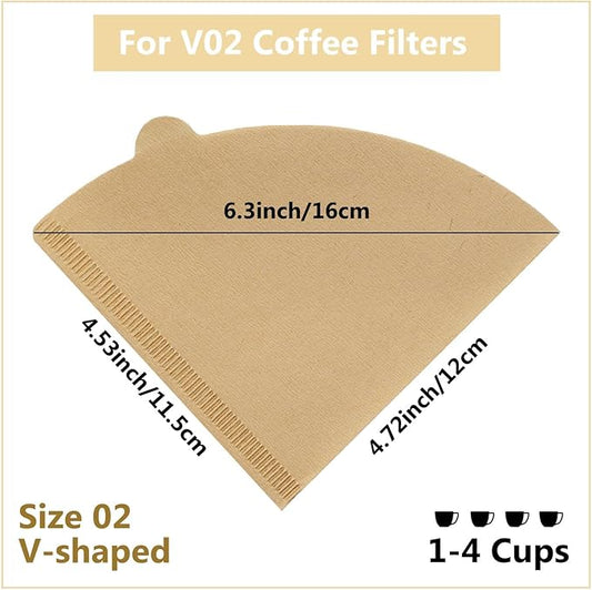 Cone Coffee Filters Size 02, 100 Count 1-4 Cups Unbleached V02 Disposable Coffee Filter Paper, Compatible with Conical Shaped Pour Over Coffee Dripper and Drip Coffee Maker