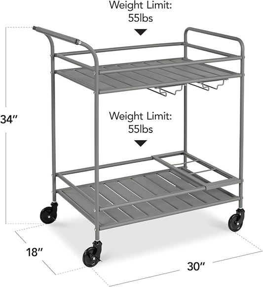Best Choice Products Rolling Bar Cart, Mobile Home Bar Serving Cart, Serving Station w/ 2 Tier Shelves, Wine Rack, Lockable Wheels - Gray