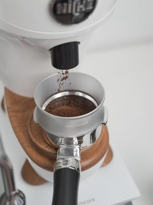 Normcore 58mm Magnetic Dosing Funnel V2, Espresso Coffee Dosing Ring, 28mm Anodized Aluminum with 14 Neodymium Magnets Fits 58mm Portafilter, Silver