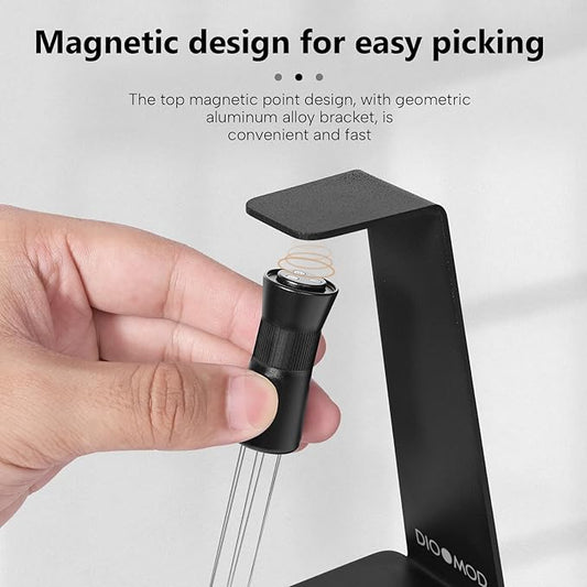 Espresso WDT Tool with Magnetic Stand, Adjustable Range Coffee Needle Stirrer, 304 Stainless Steel 6 Needles 0.4mm with 6 Extra Needles, Black