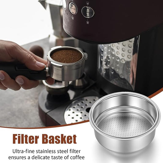 2 Pcs Stainless Steel Coffee Filter, 51mm Pressurized Espresso Filter Basket for Portafilter Machines Espresso Machine Parts Compatible with 51mm Portafilter Coffee Machines (1+2 Cups Capacity)