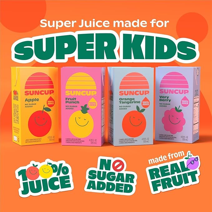SunCup Juice - Fruit Punch (40 Pack) 4.23 oz Juice Box with Straw | 100% Fruit Punch Blend for Kids, Bulk Pack for School Lunches, Snacks, Parties, Classrooms, Home Use, Sports, and On-the-Go Drinks