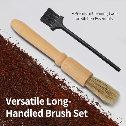 2 Pack Coffee Grinder Cleaning Brush Heavy Wood Handle Natural Bristles Dusting Espresso Brush and Nylon Espresso Machine Brush Burr Grinder Cleaner for Toaster Pollen Pot Barista Kit Tool
