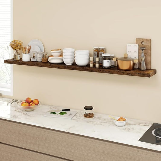 72 Inch Floating Shelves, 9.3" Deep Floating Shelf Wall Mounted, 72" Wall Shelves, Rustic Deep Bookshelf, Large Display Shelves & Storage Shelves for Bedroom, Living Room, Brown, Set of 1