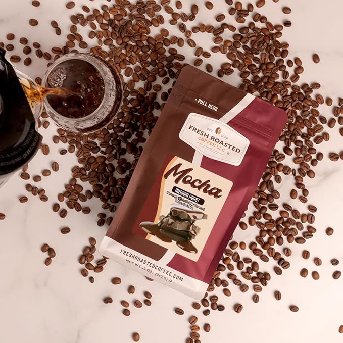 Fresh Roasted Coffee, Mocha Flavored Coffee, 12 oz, Medium Roast, Kosher, Ground