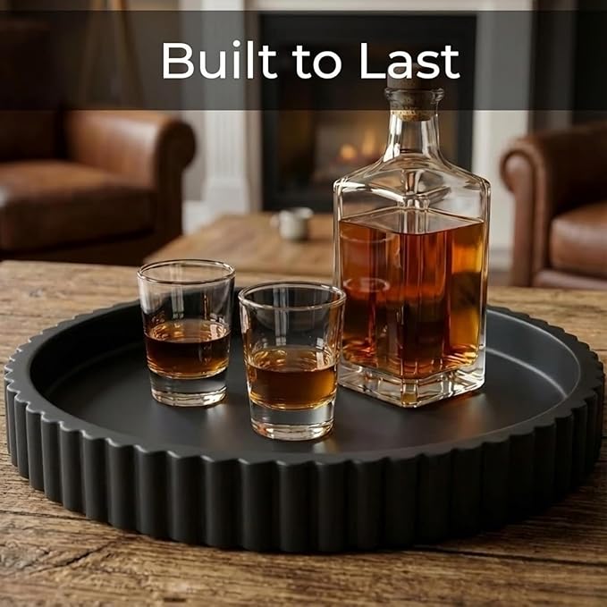 13-Inch Round Coffee Table Tray - Concrete bandejas decorativas Round White Decorative Tray for Coffee Table Decor - Table Centerpieces Kitchen Island Trays Decorative Trays - Dining Room Tray Black